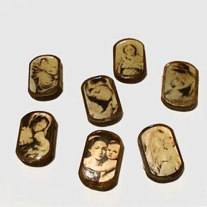 Artisan Crafted Wood Beads with Photos of Mother and Child (drilled)